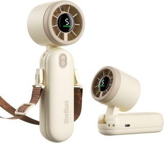Mini Portable 3-n1 Turbo Hand held/Neck/Desk Personal Fan, 30ft/s [12H Max Cooling], 4000mAh with LED Display, for Everyday Outdoor Travel (Color: Vanilla Cream  4000mAh)