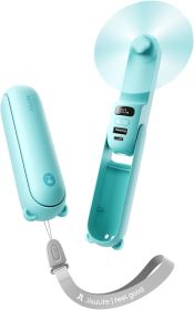 Upgraded Mini Portable Fan with Up to 24 Working Hours for Long-term Outdoor/Indoor, Combines Cooling Fan, Power Bank, Flashlight, (Color: Cyan)
