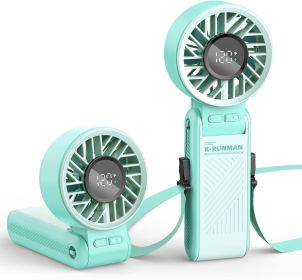 Handheld Portable 4000mAh Rechargeable, 6 Speed Settings, LCD Display, 3-in-1 Foldable Mini Desk Fan with Lanyard (Color: Green)