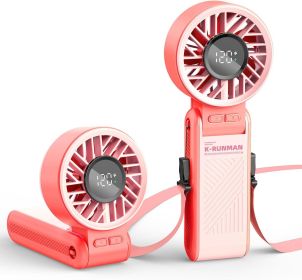 Handheld Portable 4000mAh Rechargeable, 6 Speed Settings, LCD Display, 3-in-1 Foldable Mini Desk Fan with Lanyard (Color: Pink)