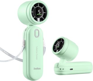 Mini Portable 3-n1 Turbo Hand held/Neck/Desk Personal Fan, 30ft/s [12H Max Cooling], 4000mAh with LED Display, for Everyday Outdoor Travel (Color: Mint Green   4000mAh)