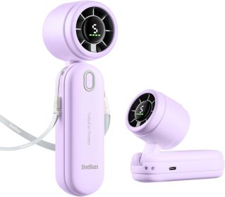 Mini Portable 3-n1 Turbo Hand held/Neck/Desk Personal Fan, 30ft/s [12H Max Cooling], 4000mAh with LED Display, for Everyday Outdoor Travel (Color: Mystic Lavender  4000mAh)