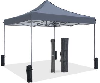 Pop Up Easy Setup Outdoor Shade Instant Portable Sun 10ft x 10ft Shelter Canopy Tent for Parties, Camping, Beach (Color: Gray)