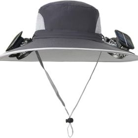 Rechargeable 2Detachable Solar Fans, Water-Repellent Wide Brim Bucket, Outdoor Camping Hiking Golf Sun Hat (Color: Darkgray)