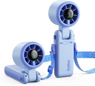 5 Gear Wind Portable Handheld Turbo Fan, Battery Operated, Up to 12 Working Hours (Color: Ice blue)