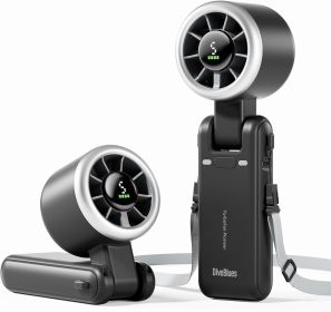 5 Gear Wind Portable Handheld Turbo Fan, Battery Operated, Up to 12 Working Hours (Color: Obsidian black)