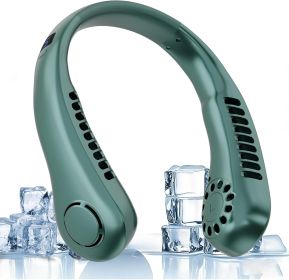 Portable Small Neck, 360° Cooling Personal, 5 Speeds, Hands Free Bladeless, Battery Operated Wearable Fan, Twistable, Rechargeable, (Color: Green)