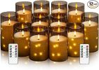 12 Pc Flickering Flameless with Timer LED Candles for Romantic Ambiance for Outdoor and Home Decoration Table/ Area Acrylic Shell