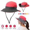 Women Summer Sun Bucket Hats Foldable UV Protection Cotton Wide Brim Floppy Cap Packable Ponytail Mesh Travel Hat For Beach Fishing Camping Travel