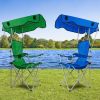 Foldable Beach Sun Protection Camping Lawn Canopy Chair 330LBS Load Folding Seat w/ Cup Holder For Beach Poolside Travel