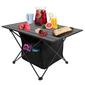 Foldable With Storage Basket Rustproof Portable Aluminum Alloy Roll-Up Camping Table With Carrying Bag For Camping Hiking BBQ (Option: L)